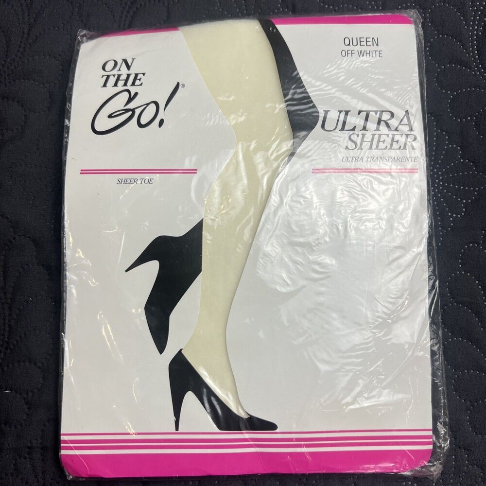 New ON THE GO! Pantyhose Ultra Sheer Sheer Toe SZ QUEEN OFF WHITE Winter Formal
